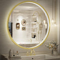 28" Round LED Bathroom Mirror, Dimmable Anti-Fog Vanity Mirror with Touch Control, 6000K Natural Light, Gold Metal Frame, Wall Mounted for Makeup Shaving (IP54, 90+ CRI)
