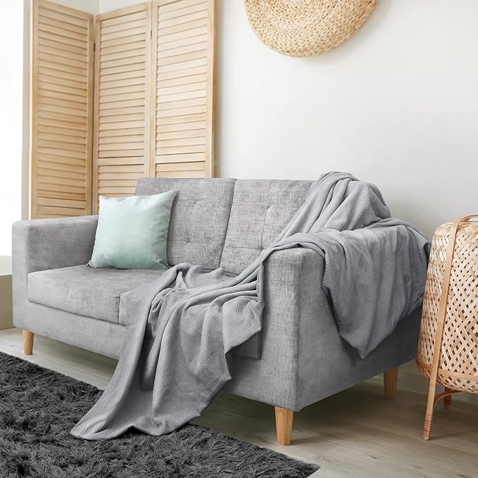 Utopia Bedding Cool Grey 100% Cotton Blanket [Queen Size - 90x90 Inch] 350GSM Lightweight, Soft and Breathable Thermal Blanket for All Seasons
