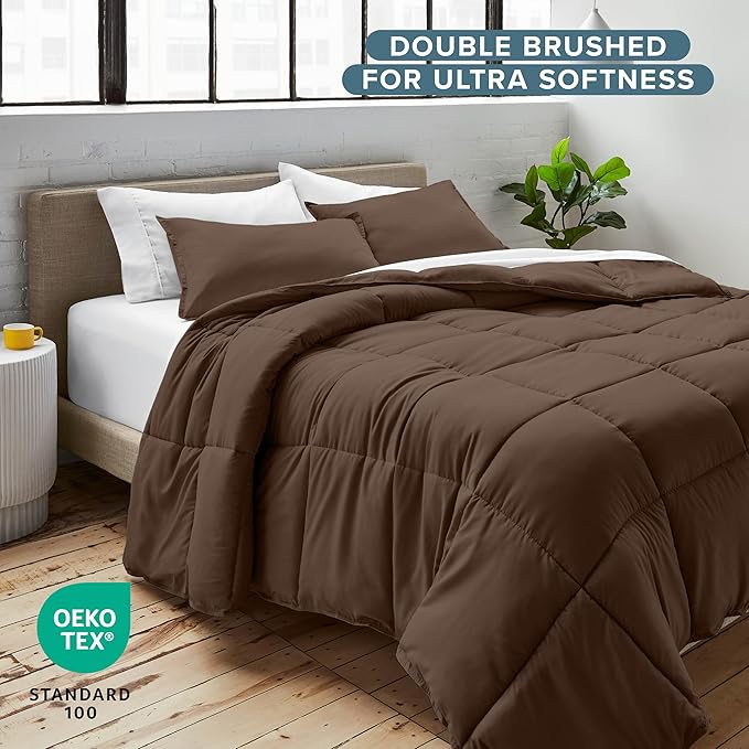 Bare Home Comforter Set - Queen Size - Ultra-Soft - Goose Down Alternative - Premium 1800 Series - All Season Warmth (Queen, Cocoa)