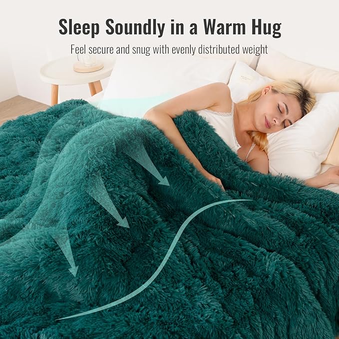 Uttermara Weighted Blanket 20 LBS Queen Size for Adults, Faux Fur Weighted Blanket with Luxury Long Fur, Fluffy Cozy Warm Sherpa Heavy Blankets for Sofa Bed, 60 x 80 inches, Forest Green