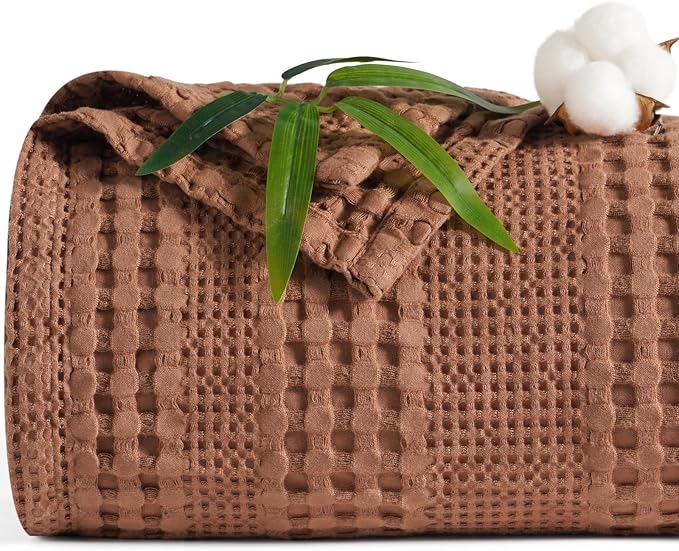 PHF Cooling Waffle Blanket King Size, Lightweight 60% Rayon Derived from Bamboo & 40% Cotton Breathable Blanket for Hot Sleepers, Soft and Luxury for Bed Couch and Sofa, 104"x90", Burnt Umber