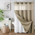 Colorful Star No Hook Shower Curtain with Snap in Fabric Liner, Waffle Weave Heavy Duty Thick Shower Curtains with Mesh Top Window, Hotel Style Waterproof Bathroom Curtain Set, 72 x 87 Inch, Beige
