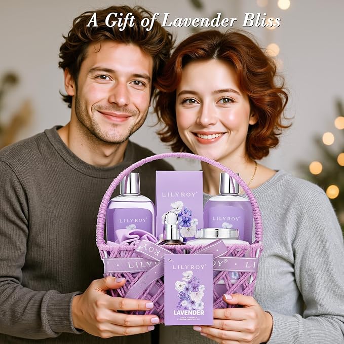 Christmas Gifts for Women - 8 Pcs Lavender Bath and Body Gift Set for Women, Spa Gift Basket | Mothers Day Gifts for Mom, Birthday Gifts, Self Care & Pampering Gifts, All Occasion Holiday Present