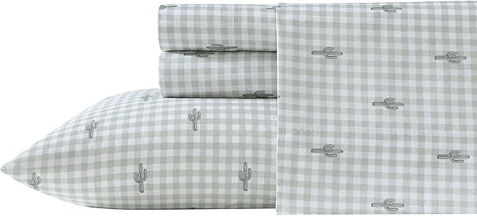 Wrangler - Queen Bed Sheets, Ultra-Soft & Lightweight Bedding with Matching Pillowcases, Lightweight Bed Set for All Season Comfort, Oeko-Tex Certified (Cactus Gingham Green)