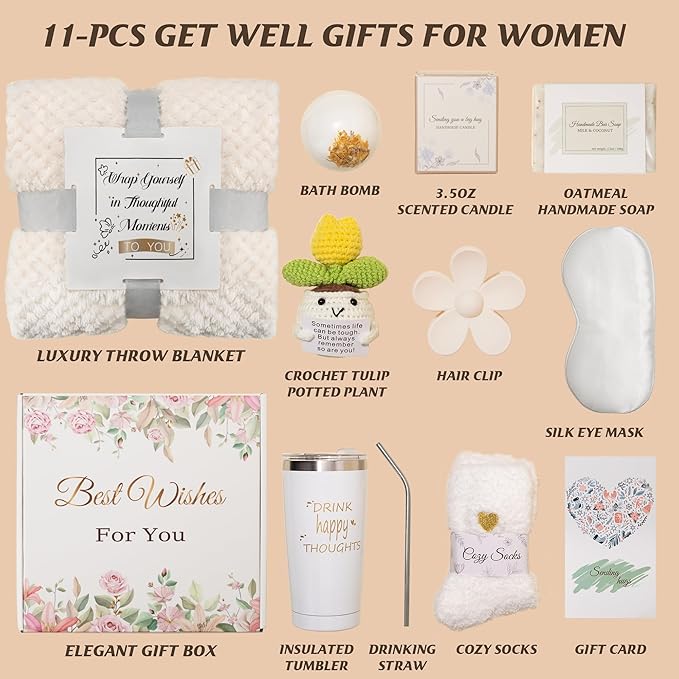 Self-Care Gift Set for Women, Get Well Soon Gift Baskets, Spa Unique Birthday Gifts Box Feel Better Care Package, Inspirational Sympathy Thinking of You Gifts for Mom, Wife, Sister, Girlfriend,Friend