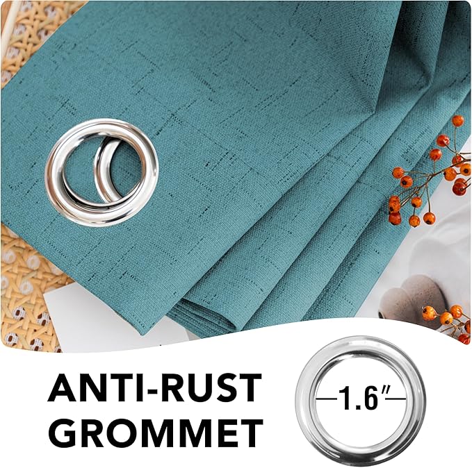 H.VERSAILTEX Linen Blackout Curtains 96 Inches Long 100% Absolutely Blackout Thermal Insulated Textured Linen Look Curtain Draperies Anti-Rust Grommet, Energy Saving with White Liner, 2 Panels, Teal