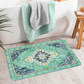Uphome Boho Vintage Bathroom Rug Green Non-Slip Soft Bath Rug Machine Washable Oriental Bathroom Mat Traditional Farmhouse Floral Floor Mats for Bathtub Shower Entryway, 20x31 inch