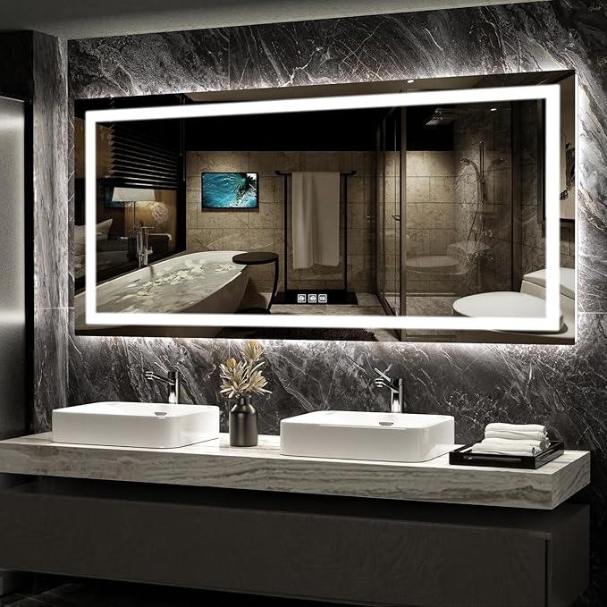 LED Mirror for Bathroom, 72x36 Inch Backlit + Front Lighted Bathroom Vanity Mirror with Lights for Wall, Double Light Strips, 3 Colors, Shatter-Proof, Anti-Fog and Brightness Memory