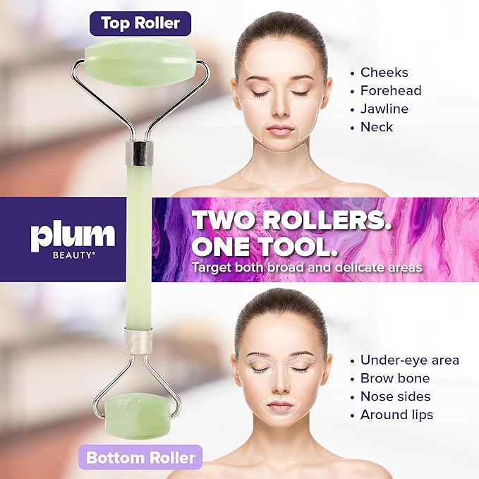 Jade Roller - Face Roller - Gua Sha Facial Tools, Jade Rollers for Face, Skin Care Kit for Men Women, Guasha Tools for Faces, Facial Care Reduces Under-Eye Puffiness and Dark Circles
