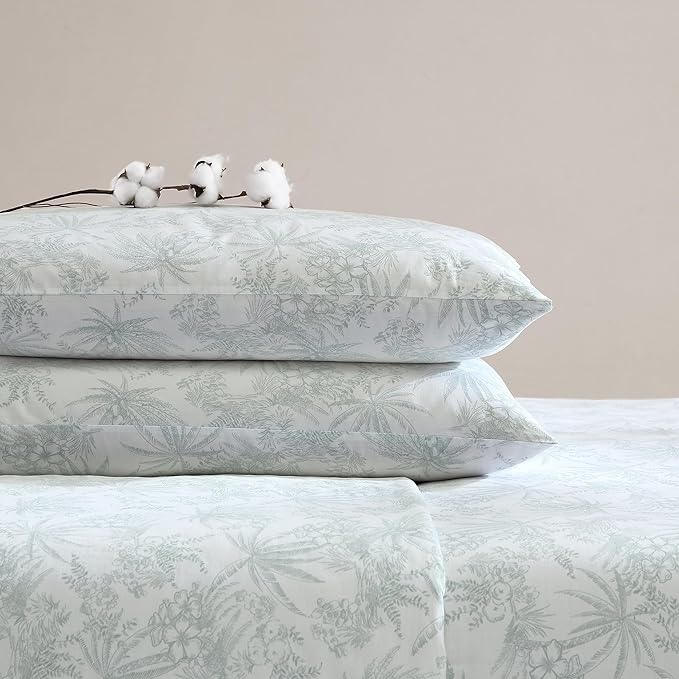 Tommy Bahama - Queen Size Sheets Set, Crisp & Tailored Cooling Sheets with a Smooth Cotton Percale Lightweight Feel - Bed Sheets with Matching Pillowcases & Fitted Sheet (Pen and Ink Palm Green)
