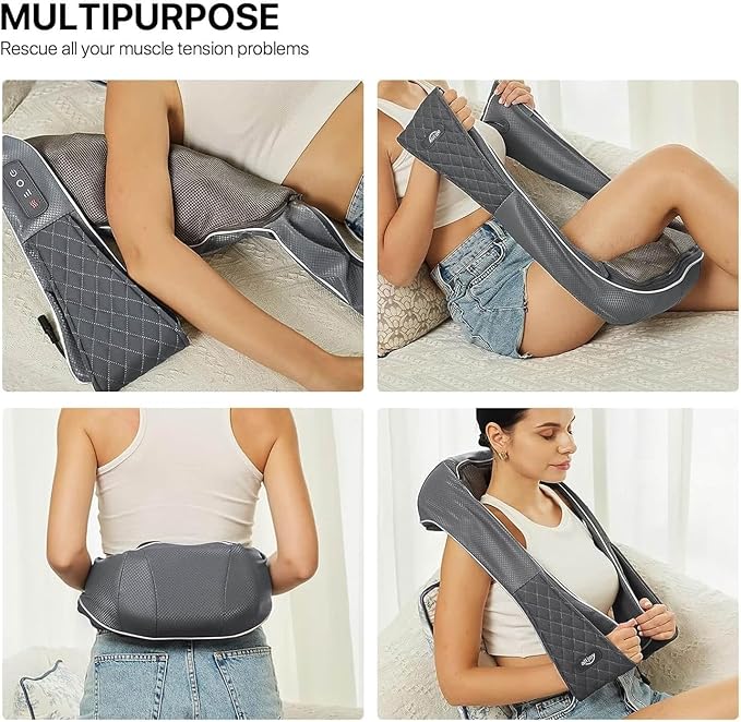 Cordless Shiatsu Neck Massager with Heat – Rechargeable Massager for Neck and Shoulder Pain with 8 Deep Kneading Nodes, Back Massager for Home Office Outdoor - Christmas Gifts for Mom Dad Men Women