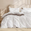 JELLYMONI Duvet Cover King Size Bright White - 3PCS Boho Duvet Cover Set Plaid Polyester Tufted Bohemian Jacquard Knit Textured Comforter Cover 104×90in Rhombic Geometric Pattern Zipper Corner Tie