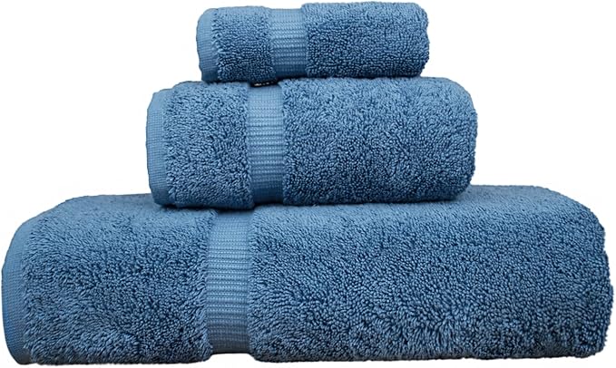 Luxury Hotel & Spa Quality, 100% Turkish Cotton, 750+ GSM, Eco Friendly Towel Set, Bathroom and Kitchen Dobby Border Towels, Bath Towel, Hand Towel, Washcloths (3 Piece, Wedgewood)