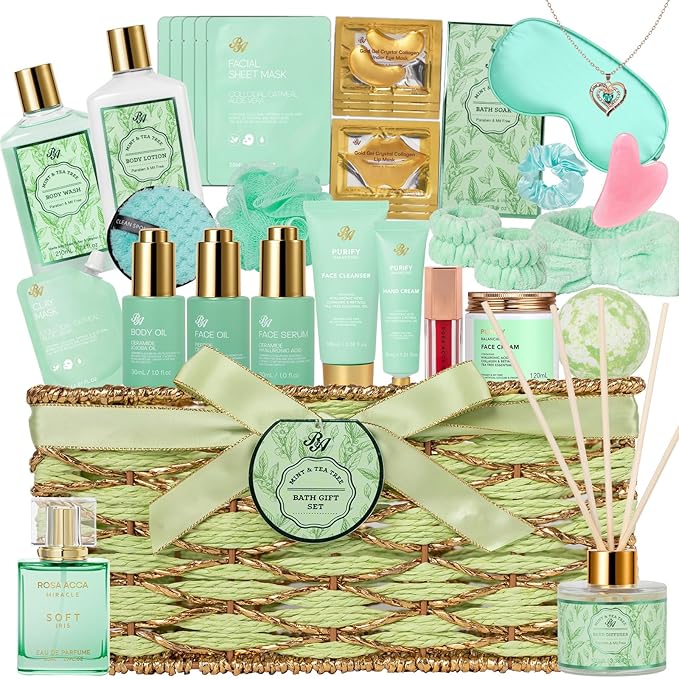 35 Pcs Christmas Gifts for Women, Tea Tree Spa Gift Basket, Face Skin Care Set, Bath & Body Gift Set, Self-Care Relaxation Gift, Diffuser, Serum, Bath Bomb, Birthday, Mother's Day, Valentines, Wife