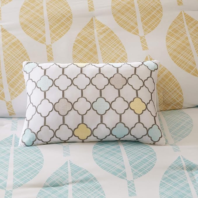 Madison Park Cozy Bed in a Bag Comforter, Vibrant Color Design All Season Down Alternative Cover with Complete Sheet Set, Queen (90 in x 90 in), Leaf Yellow/Aqua