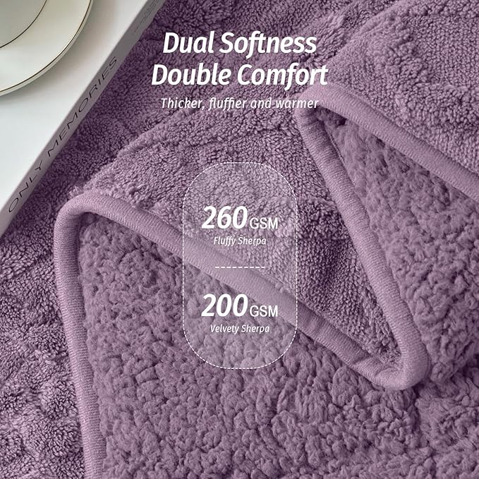 Wemore Weighted Blanket for Adults Twin Size 15 lbs, Dual Sided Soft Fuzzy Jacquard Sherpa Weighted Blankets for Sleeping, Cozy Fluffy Knitted Heavy Blanket for Couch Bed, Purple, 60 x 80 inches