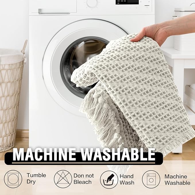 H.VERSAILTEX Waffle Bath Mat Super Absorbent Boho Bath Mat Non Slip Bath Rugs for Bathroom Floor Machine Washable Dry Fast Bathroom Rugs with Tassels, 24" x 36", Ivory White