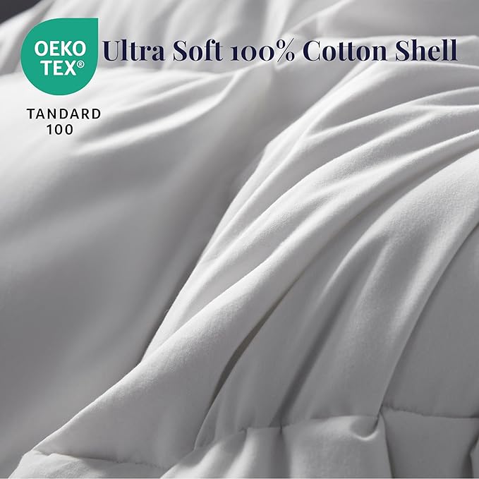 Ubauba Goose Feather Down Fiber Comforter Queen Size Duvet Insert - Hotel Luxury Fluffy White Bedding Comforter, All Season Medium Warmth -100% Cotton Cover, 90 x 90 Inch