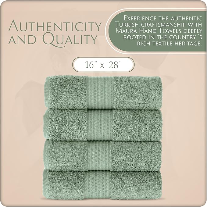 MAURA Basics Hand Towels for Bathroom with Hanging Hook Loops. Soft, Durable, Long Lasting and Absorbent Hand Towel Sets for Bathroom, American Standard Size 16"x28", Sage Green