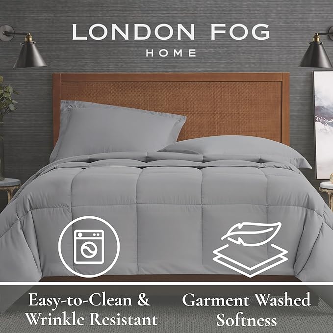 London Fog Garment Washed Solid Comforter Set Blue Microfiber 3-Piece King Comforter Set, Solid Themed, Adult and Teen, Oeko-TEX Certified