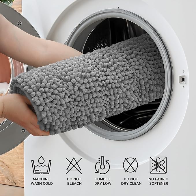 Bcoimo 70"×24" Chenille Bath Mat – Non-Slip with Backing Bath Rug Ultra-Absorbent and Machine Washable Bathroom Mat Quick-Dry Design. Ideal for Bathroom and Tub Areas