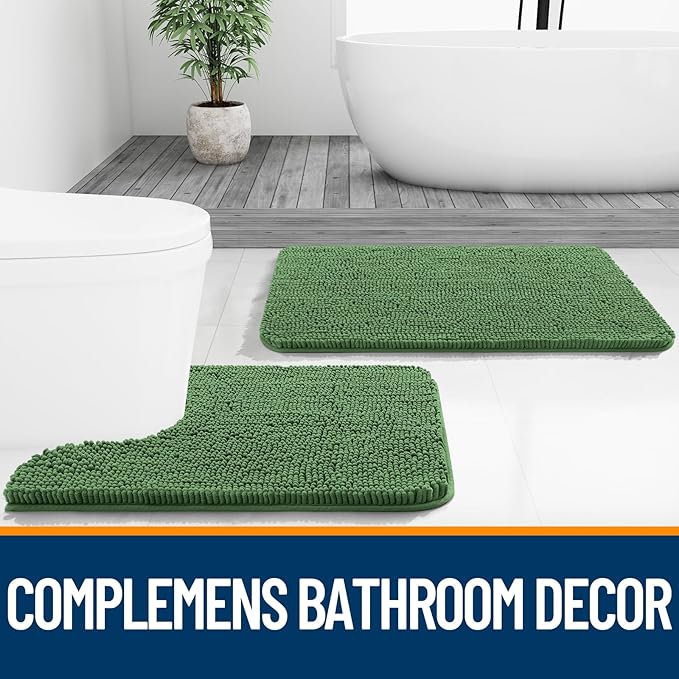 OLANLY Bathroom Rugs 47x17, Extra Soft Absorbent Chenille Bath Rugs, Rubber Backing Quick Dry, Machine Washable Bath Mats for Bathroom Floor, Tub and Shower, Home Decor Accessories, Olive Green