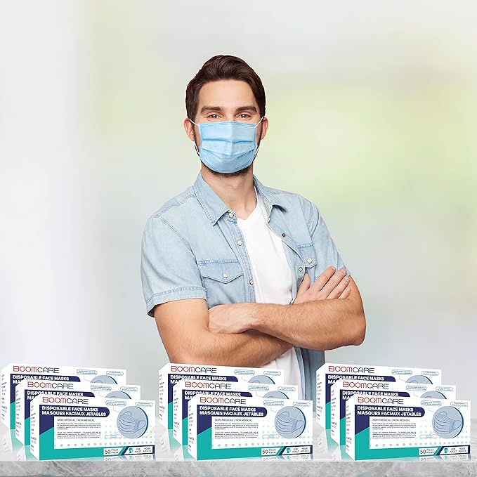 2000 Bulk Blue Disposable Face Masks Level 2 Non Woven Thick 3-Layers Breathable Facial Masks with Adjustable Earloop, Mouth and Nose