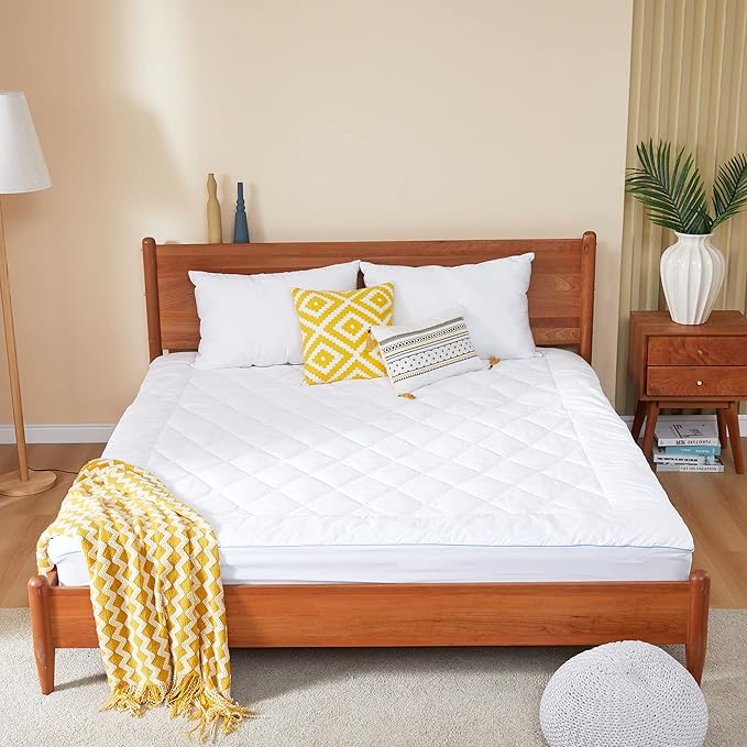 Full Mattress Pad Cotton Mattress Pad Cover Quilted Mattress Cover 18-22" Deep Pocket Mattress Protector Full Size White Down Alternative Filling Noiseless & Breathable