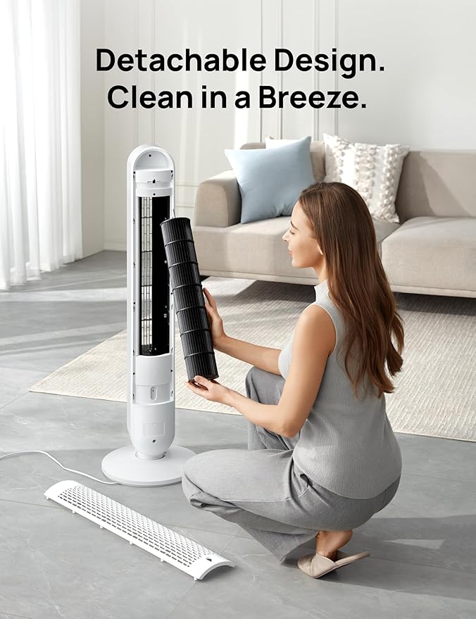 Dreo Tower Fan 42 Inch, Cruiser Pro T1 Quiet Oscillating Bladeless Fan with Remote, 6 Speeds, 4 Modes, LED Display, 12H Timer, White Floor Standing Fan Powerful for Indoor Home Bedroom Office Room