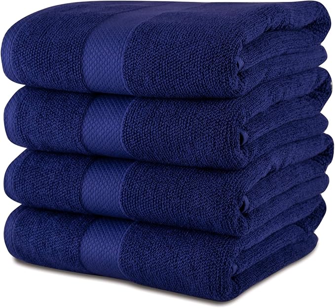 MAURA Premium Blue Bath Towels 100% Cotton 27x54 Ultra Absorbent Quick Dry 4 Pack Soft Terry Bath Towels Set for Bathroom, Hotel and Spa Quality, Navy Blue