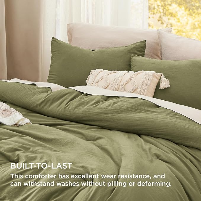 Bedsure King Size Comforter Set, Olive Green Soft Prewashed Bedding for All Seasons, 3 Pieces GentleSoft™ Warm Down Alternative Bed Set, 1 Lightweight Comforter (104"x90") and 2 Pillowcases (20"x36")