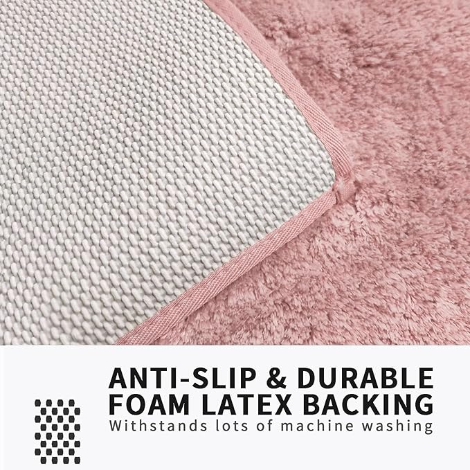 FIFU Bathroom Rugs 17" W x 24" L, Bath Mat for Bathroom, Bedroom, Laundry Room & Kitchen, Non-Slip Rubber Latex Backing, Extra Soft and Absorbent Microfiber Carpet, Machine Washable Rug, Pink