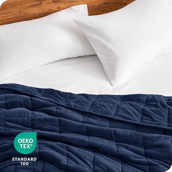 Bare Home Weighted Blanket Twin or Full Size 10lb (40" x 60") - Minky Fleece - Premium Heavy Blanket Nontoxic Glass Beads (Dark Blue, 40"x60")