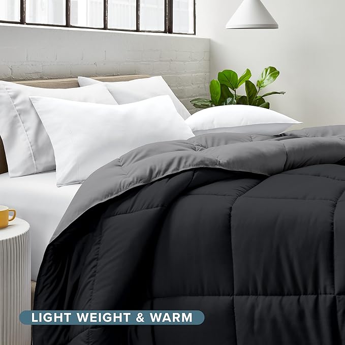 Bare Home King/California King Comforter - Reversible Colors - Goose Down Alternative - Ultra-Soft - Premium 1800 Series - All Season Warmth - Bedding Comforter (King/Cal King, Black/Grey)