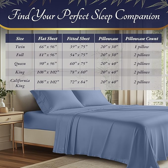 DECOLURE 100% Viscose Derived from Bamboo Sheets Queen Size 4pcs - Ultra Soft & Luxuriously Cooling, 17" Deep Pocket, Double Stitching, Perfect for Hot Sleepers - Queen Bed Sheets (Light Blue)