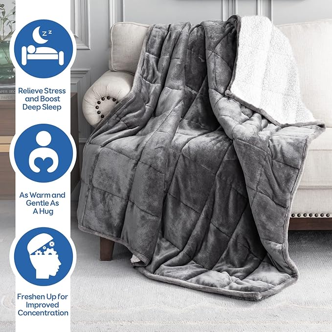 Cottonblue Sherpa Weighted Blanket 15 lbs, Fleece Flannel Heavy Blanket Twin Size, Soft Cozy Fuzzy Weighted Blankets 48 x 72 inches, Idea Gifts for Adults Birthday