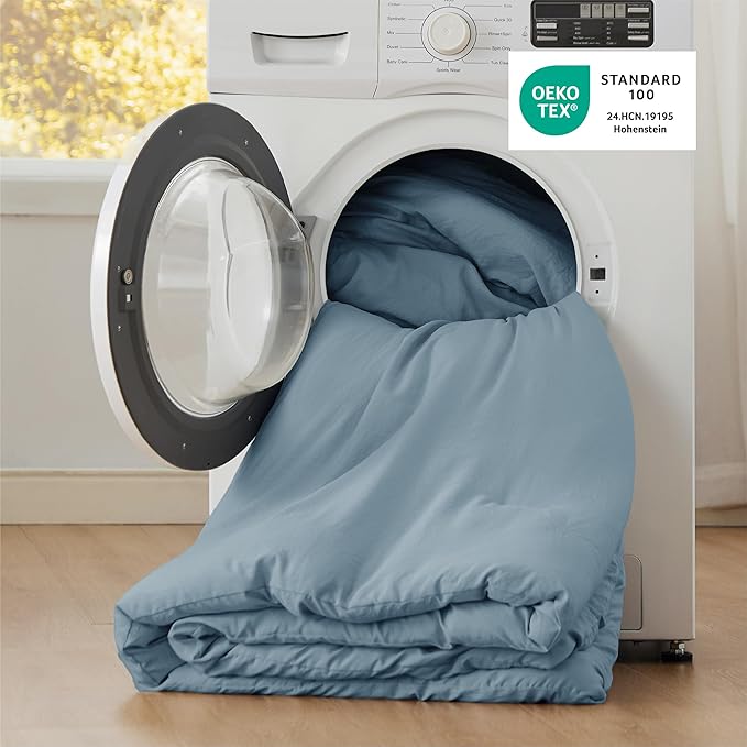Bedsure King Size Comforter Set, Grayish Blue Soft Prewashed Bedding for All Seasons, 3 Pieces GentleSoft™ Down Alternative Bed Set, 1 Lightweight Comforter (104"x90") and 2 Pillowcases (20"x36")