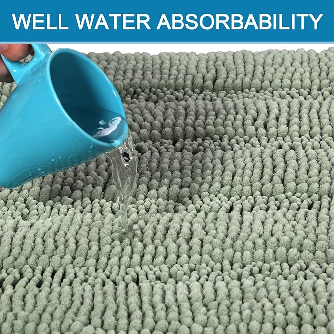 H.VERSAILTEX Bathroom Rugs Bath Rug Set 2 Piece Bathroom Contour Rug Toilet Mat Sets Non Slip Contour Bath Rug Ultra Thick Water Absorbent Striped Bath Mats Washable(47" x 17" Plus 20" x 20" U, Sage)