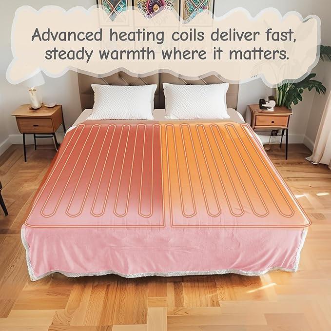 Electric Heated Blanket Twin Size 62"x84", Soft Flannel with Overheat Protection, 6 Adjustable Heat Settings & 10-Hour Auto-Off Timer, Fast Heating for Winter Comfort, Pink