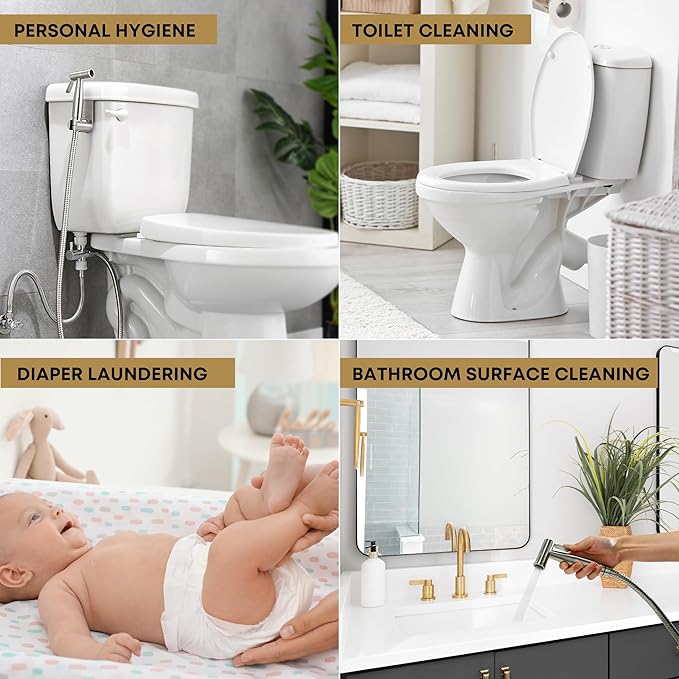 Purrfectzone 2 Pack Bidet Sprayer for Toilet, Handheld Bedet Shower Kit, Easy-to-Install Toilet Bidet Shattaf, Hand Held Stainless Steel Bedet with Adjustable Flow, Handheld Cloth Diaper Set