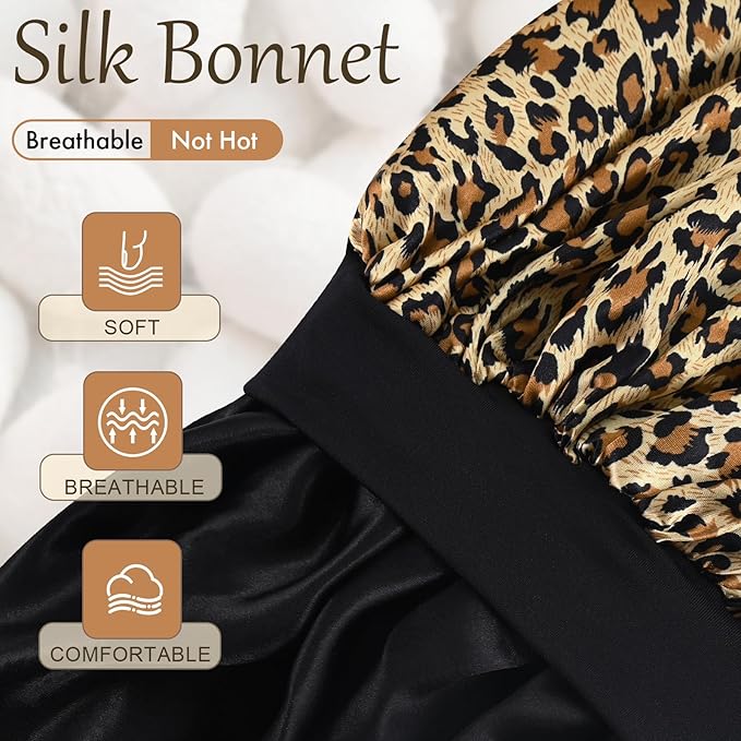 Satin Silk Bonnet for Sleeping, Soft Satin Lined Hair Bonnet for Women, Double Layer Sleep Nightcap