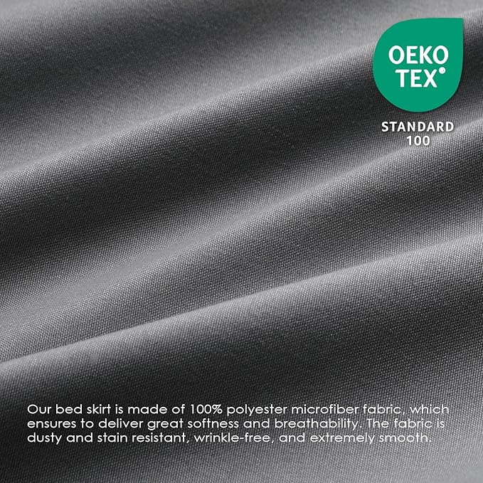 FreshCulture Elastic Bed Skirt - Full Size, 15-Inch Drop, Hotel Quality Dust Ruffle (Dark Grey)