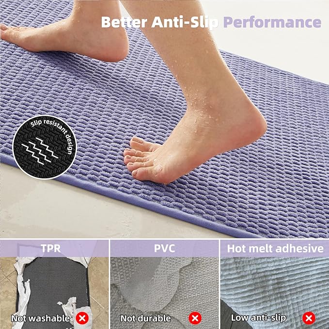 Bathroom Rugs Non Slip Washable, Super Absorbent Thin Bath Mat Small Quick Dry Low Pile Bathroom Rug, Lavender 16"x24"