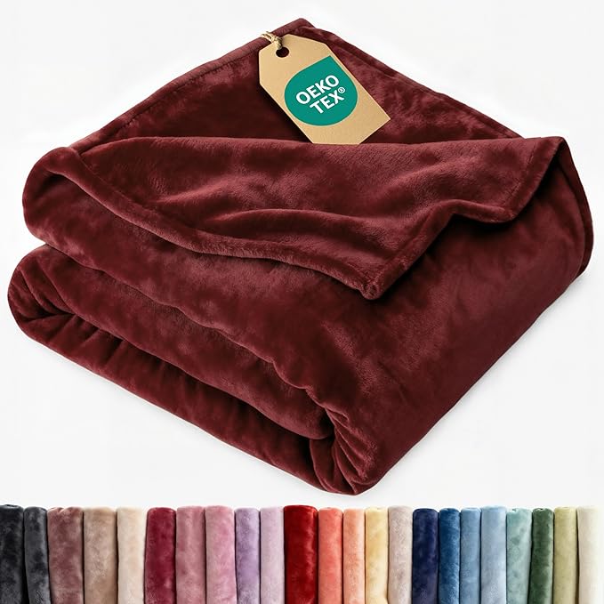 Ultra Soft Fleece Blanket Throw Size - Flannel Fleece Luxury Throw Blanket - Lightweight for Couch Bed Chair - Thick, Warm & Breathable - All Season Cozy Fuzzy Anti-Static Microplush Bedding, Burgundy