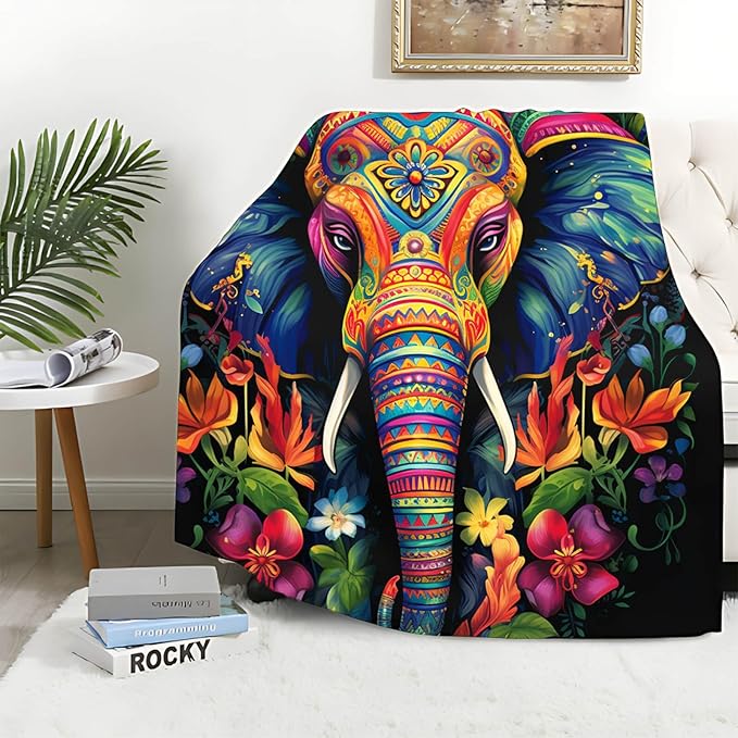 Elephant Throw Blanket, Elephant Birthday Gifts for Women and Men, Lightweight Fleece African Home Decor, Printed, Washable, No-Pilling, 50x60 inches