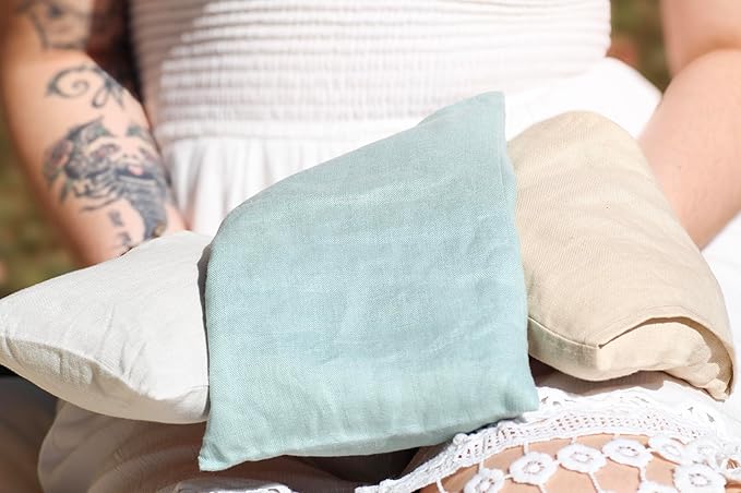 Sacksy Thyme Microwave Heating Pad - 100% Linen Cover, Unscented, Size 18x7, Comforting Heat Pad for Cramps, Back,Neck,Shoulders, Leg Pain, Hot Microwavable Heat Pack, Color: Silver Sage, Made in USA