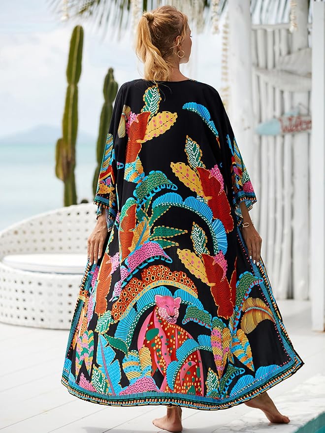 Women Casual Open Front Lightweight Cardigan Long Beach Kimono Cover Up