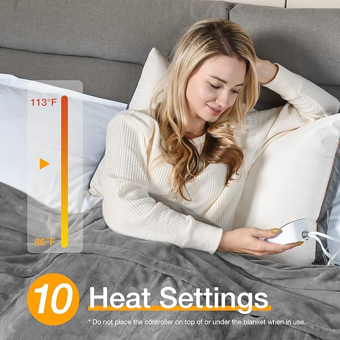 WOOMER Electric Blanket Full Size,Durable Flannel and Soft Sherpa,Dual Control,77”×84” Heated Throw Blanket, 10 Heat Levels&0.5-12h auto-Off,Energy Efficient,ETL Certified