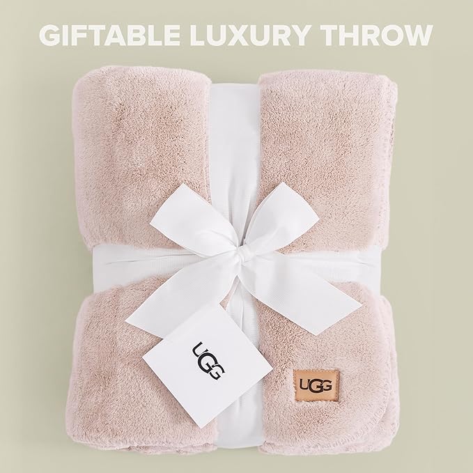 UGG Plush Twin Blanket, Soft Cozy Fleece Blanket for Bed, Luxury Fluffy Oversized Throw for Couch, Washable Hypoallergenic Twin Bedding, 66" x 90", Quartz Pink (Whitecap)