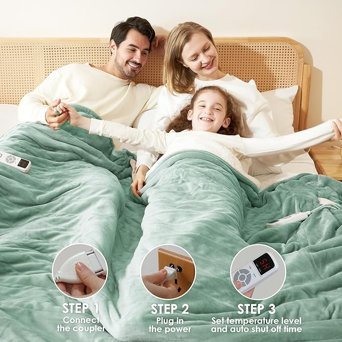 EHEYCIGA Heated Blanket - Queen Size with 9 Heating Levels & 10 Hr Auto Off, Soft Cozy Sherpa Washable Dual Control Blanket, 84 x 90 Inches